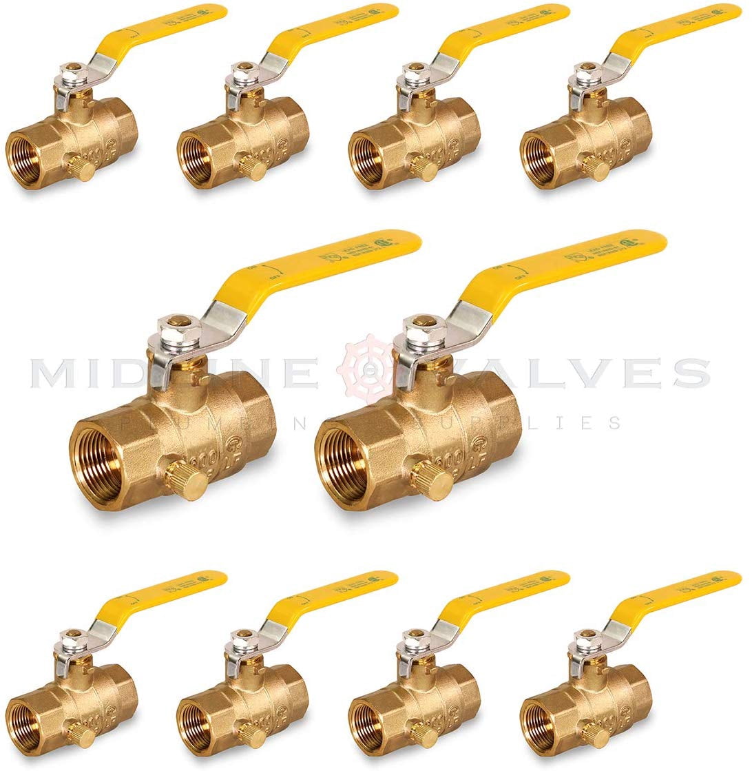 1/2 in. FIP x 1/2 in. FIP Premium Brass Full Port Ball Valve with Drain (10 Pack)