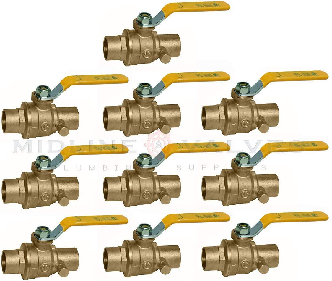 1/2 in. SWT x 1/2 in. SWT Premium Brass Full Port Ball Valve with Drain (10 Pack)
