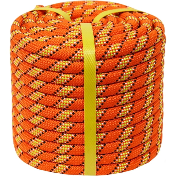 1/2 in x 100 ft Double Braid Arborist Rigging Rope, 48 Strands Polyester Bull Rope for Tree Work, Climbing, Pulling, Logging, Swing, Orange