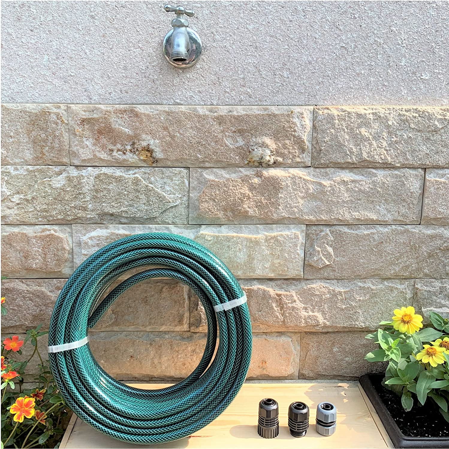 1/2 in. x 50 ft Rubber Garden Hose with Easy Connections for  Watering