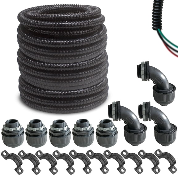 1/2 inch-100ft-Kit Black Special Extra Flexible Liquid Tight PVC Electrical Conduit Kit