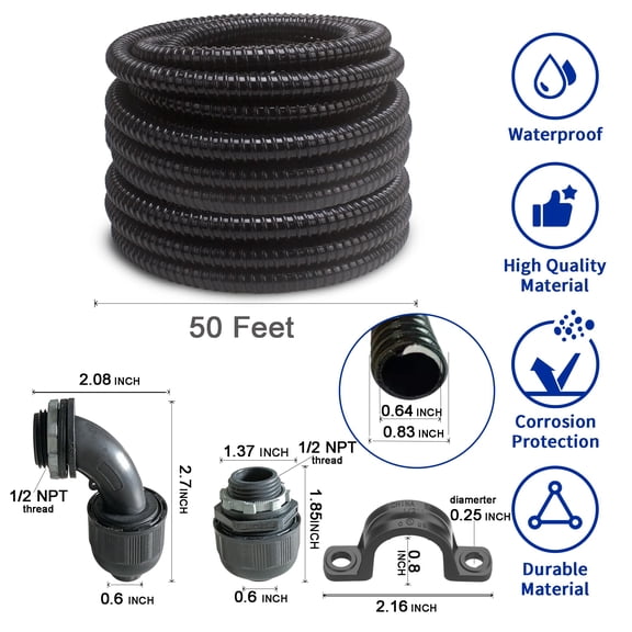 1/2 inch-50ft-Kit Black Special Extra Flexible PVC Liquid Tight Electrical Conduit Kit