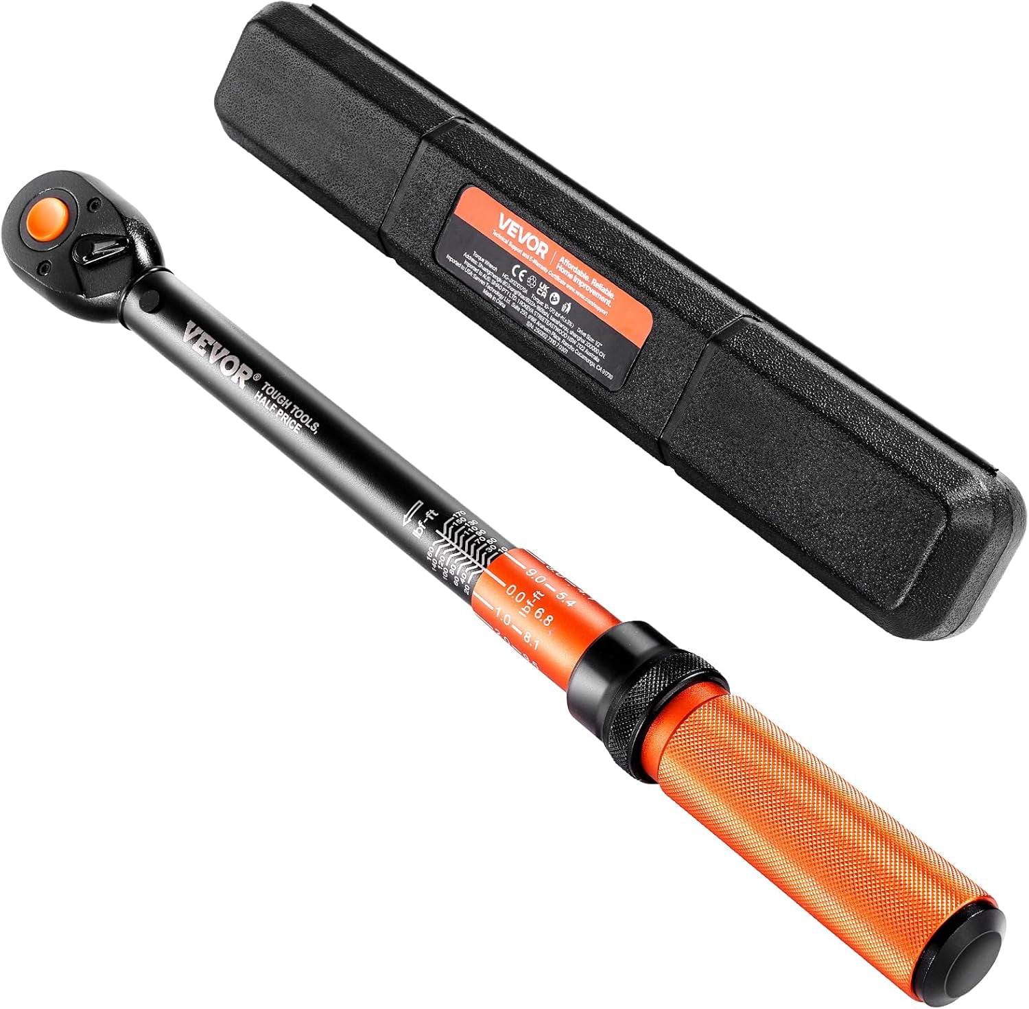 1/2-inch Drive Torque Wrench, 10-170 ft.lb/13.6-230.5 Nm, Dual-Direction Adjustable 72 tooth Click Torque Wrench with Buckle for Bicycle, Moto and Car Maintenance