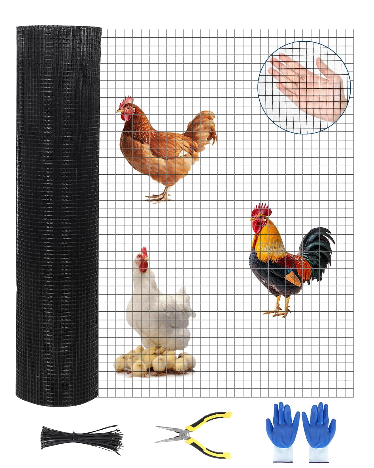 1/2 inch Hardware Cloth, 48 in x 100 ft Galvanized Wire Mesh Roll, 19GA Chicken Wire Fence Roll, Metal Wire Mesh for Chicken Coop Barrier, Rabbit Snake Fences, Poultry Enclosures, Animal Netting