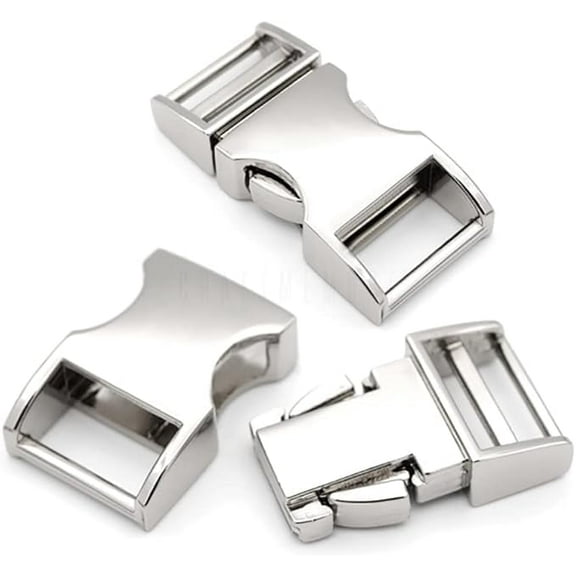 1/2 inch Metal Curved Side Release Buckle Clip Lock for Belt Paracord Bracelet Pet Collar Pack of 5 (Silver)