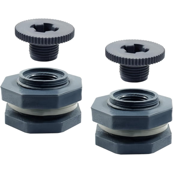 1/2 inch PVC Bulkhead Fittings with Sealing Plugs for Rain Barrels, 2 Pack