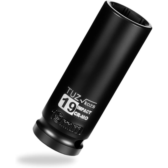 1/2 inch drive 19 deep metric impact socket, - material, 6 point round corner design, square chamfered opening, axle nut impact grade socket, easy to remove