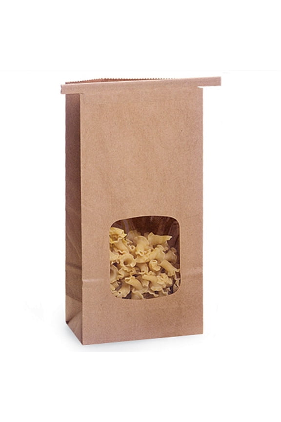 1/2 lb Kraft Window Coffee Bags - 3 3/8in x 2 1/2in. x 7 3/4in. - Pack of 100 (300260)