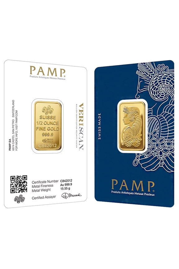 1/2 oz Gold Bar PAMP Suisse Lady Fortuna Veriscan .9999 Fine (in Assay)