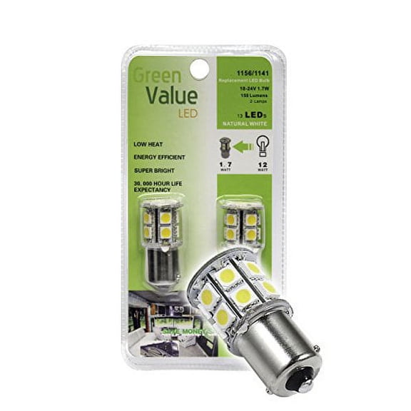 (1) 2 pk 1156/1141 Base LED Replacement Bulb 150 LUM 10-24v Natural White 15003V