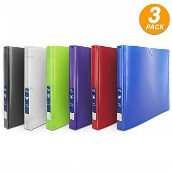 1/2" poly 3 ring presentation view binder with pocket allows for quick and hassle free loading of spine inserts and prevents gapping and mis alignment of rings (pack of 3) - by emraw