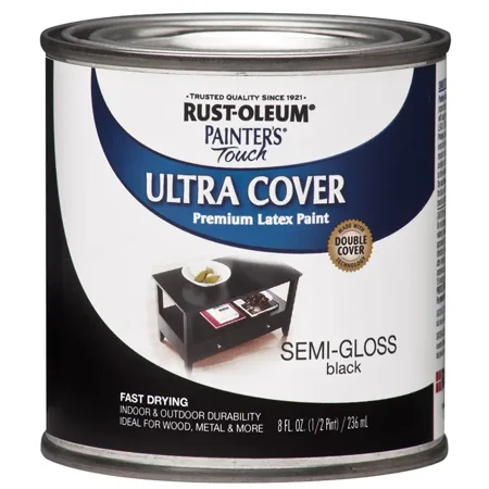 1/2 pt Rust-Oleum Brands 1974730 Black Ultra Cover 2X Premium Latex Paint, Semi-Gloss