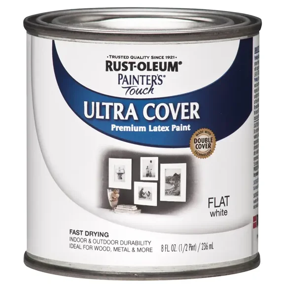 1/2 pt Rust-Oleum Brands 1990730 White Ultra Cover 2X Premium Latex Paint, Flat