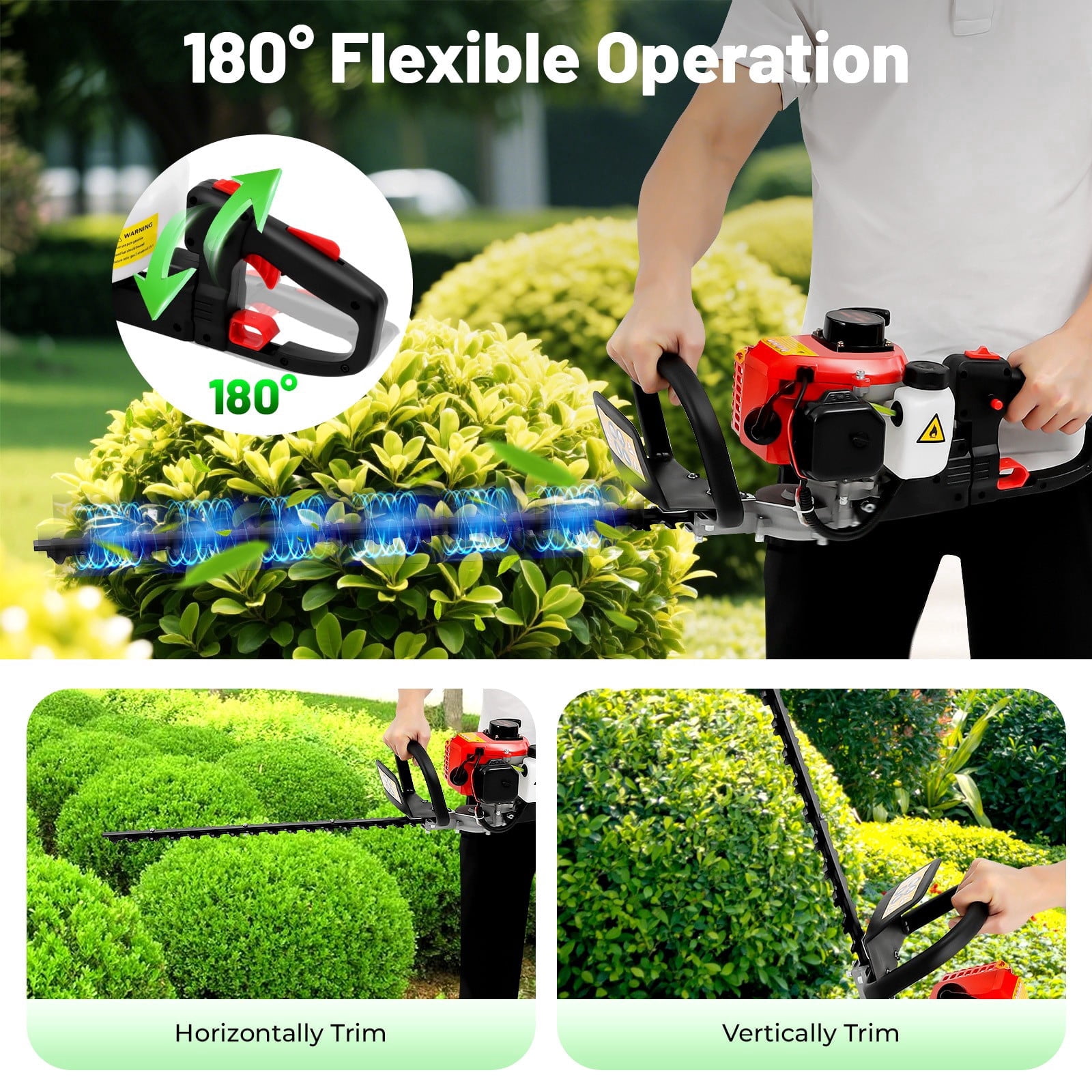 1* 2-stroke Garden Hedge Trimmer Garden Hedgetrimmer Petrol Brush Cutter Air-cooled, 22. 5 cc Cylinder Capacity, 9000 r/min, Suitable for Pruning Branches Less Than 0. 39-inch in Diameter, Black