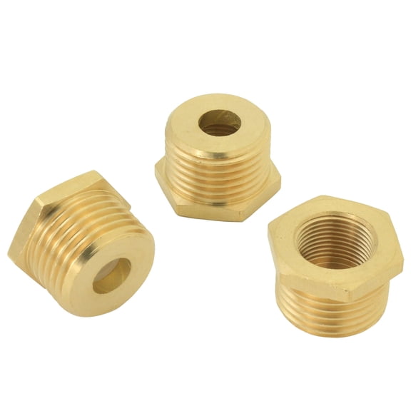 1/2" to 3/8" Brass Reducer Faucet Adapter, Compression Pipe Fitting, 3/8" Female to 1/2" Male Water Supply Connector for RV Kitchen Water Line, 3 PCS
