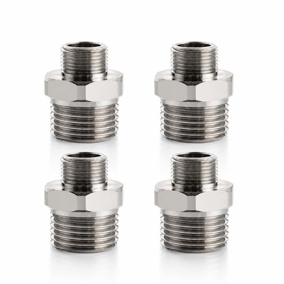 1/2 to 3/8 Reducer Faucet Adapter with Rubber Washer, Compression Brass Pipe Fitting, 4‑Pack, Easy Connect for Kitchen, Bathroom & RV Supply Lines