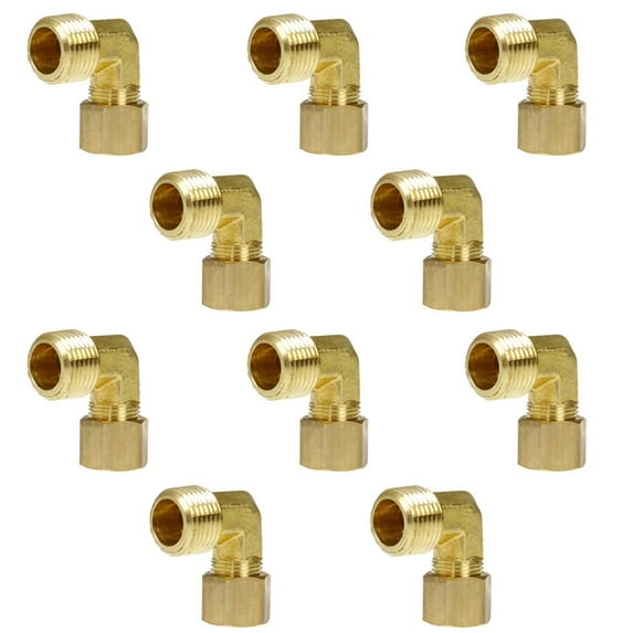 1/2" x 1/2" Compression x Male NPT 90 Degree Forged Elbow Brass Fitting 10-Pack