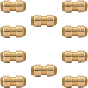 1/2" x 1/2" Pushfit Straight Coupling, PEX Brass Push-fit Coupling, Straight Coupling Push-Fit Fitting to Connect Pex, Push-to-Connect Plumbing Fittings for PEX, Copper, CPVC (Pack of 10)