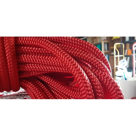 1/2" x 100 ft. Red Premium Double Braid/Yacht Braid Polyester Nautical Rope. Made in USA