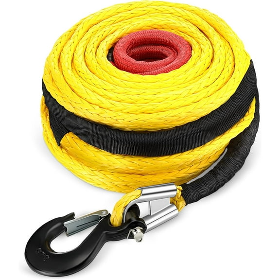 1/2" x 100 ft Synthetic Winch Rope Cable Kit, 32000lbs Winch Line with Protective Sleeve Forged Hook Replacement Safety Pull Strap for 4WD Vehicle Truck ATV UTV SUV, Yellow