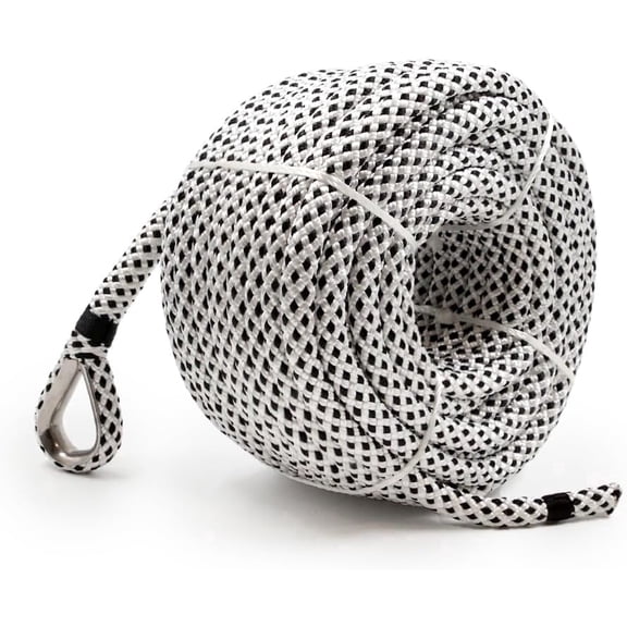 Boat Anchor Rope 1/2" x 114FT (12mm X 35m) Double Braided Nylon Anchor Line with Pre-Spliced Eye & 316 Stainless Steel Thimble – Marine Rope for Docking, Anchoring, Securing