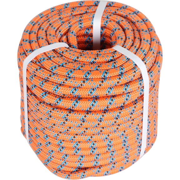 1/2 x 150FT, High Force Braided Polyester Arborist Tree Rope, 32 Strand Bull Rope, Pulling Rope, Heavy Duty Tree Rope for Swings, Camping (Orange, Blue, Black)