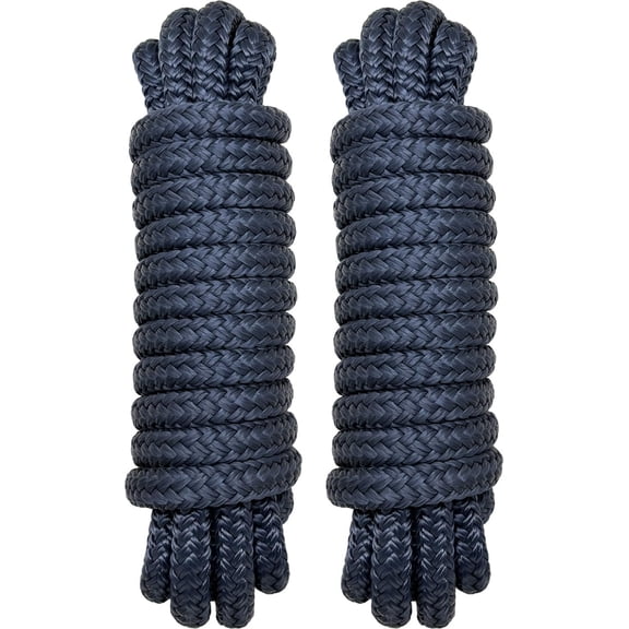 1/2" x 20' Dock Lines, 2 Pack Double Braid Nylon Boat Ropes for Docking with 12" Eye Splice, High Strength Marine Rope Mooring Lines - Navy Blue