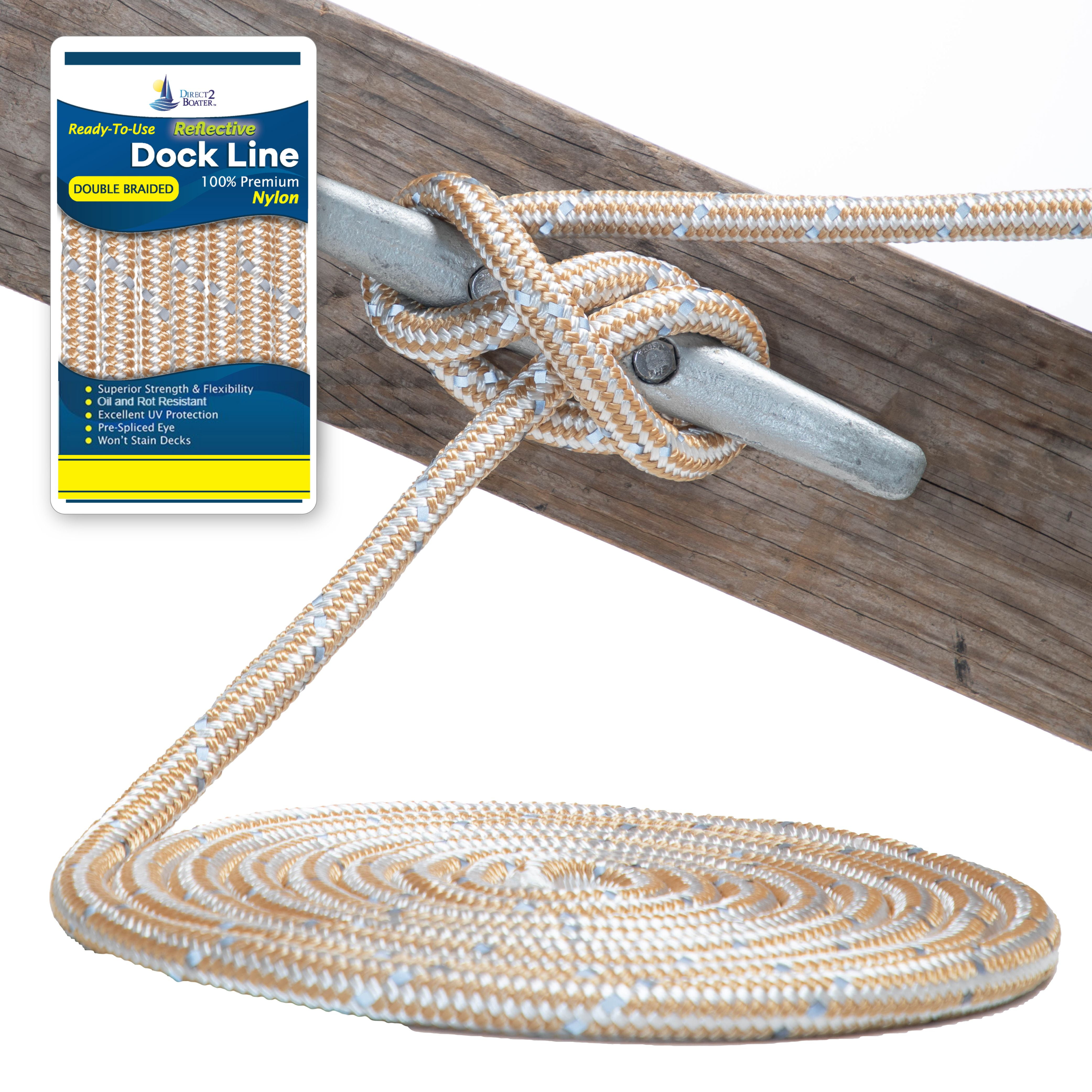 1/2" x 20' Gold/White (2 Pack) REFLECTIVE Double Braided Nylon Dock
