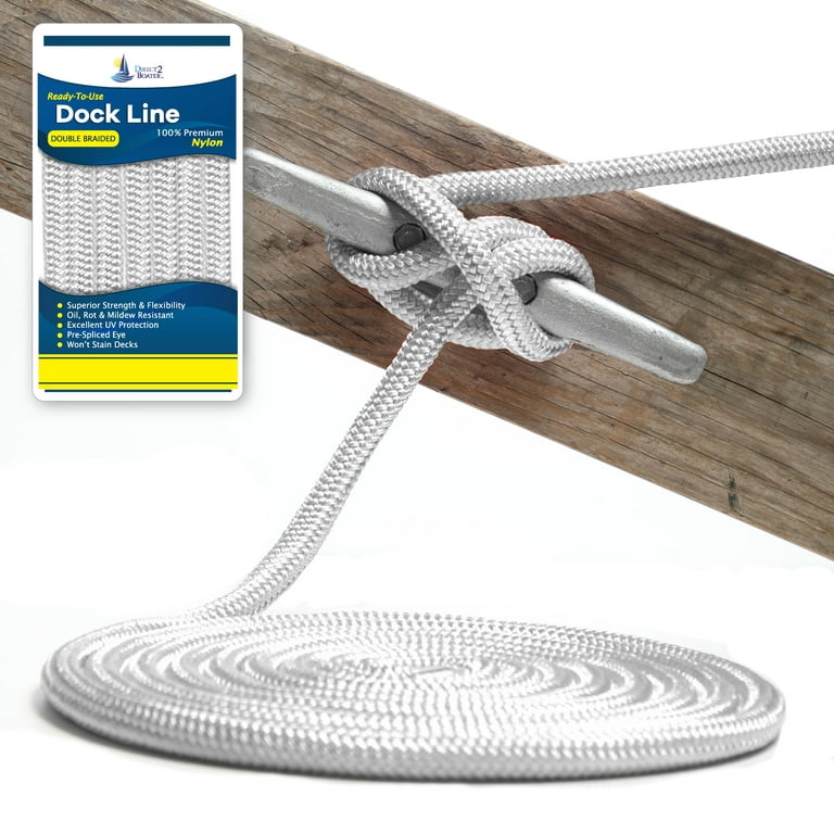 1/2 x 20' - White Durable Double Braided Nylon Dock Line - For Boats up to  35' - Long Lasting Mooring Line - Strong Nylon Dock Ropes for Boats - Marine  Grade