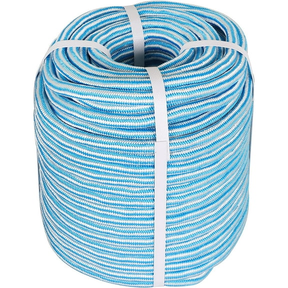 1/2 x 200FT High Force Braided Polyester Arborist Tree Rope, 24 Strand Bull Rope, Extra Abrasion Resistant, UV Resistant Heavy Duty Tree Rope for Swings,Camping(Blue and White)