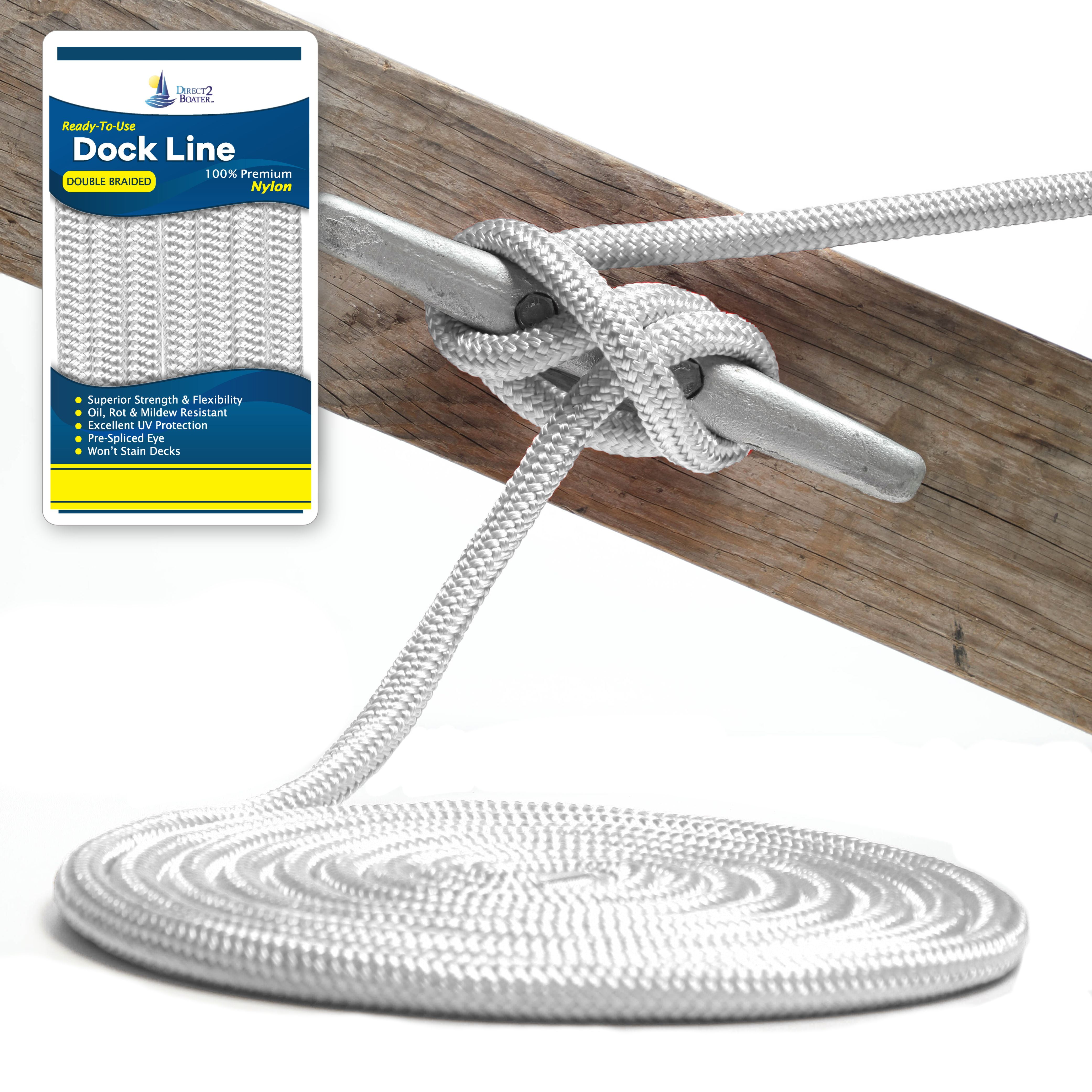 1/2" x 25' White Durable Double Braided Nylon Dock Line For Boats