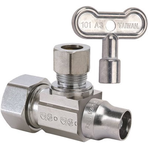 1/2 x 3/8 in. Compression x OD Compression Loose Key Handle Angle Supply Stop Valve in Chrome Plated