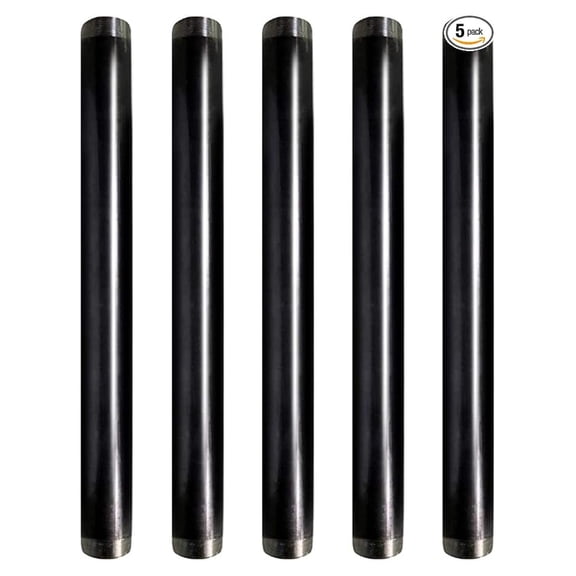 1/2 x 36 Inch Black Steel Pipe (5-Pack), Heavy Duty Industrial Malleable Iron Pipes, Pre Cut Threaded Nipple Great For All DIY Furniture And Black Pipe Shelving