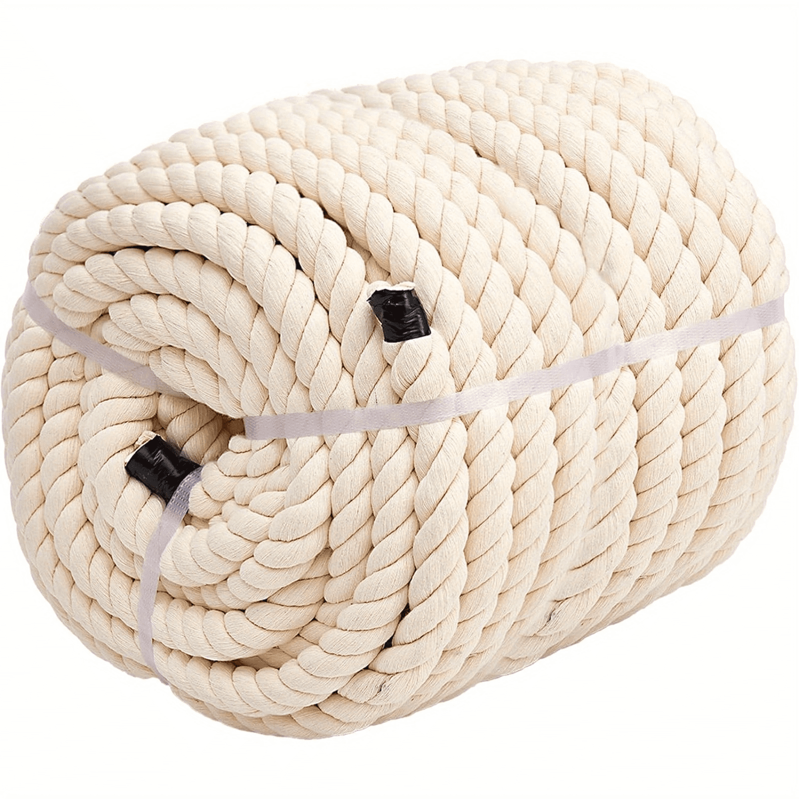 1/2" x 50FT,Natural 3-Strand Twisted Cotton Rope, Thick Braided Soft Macrame Cord for DIY Crafts, Home Decor, Plant Hangers & Outdoor Projects(White)