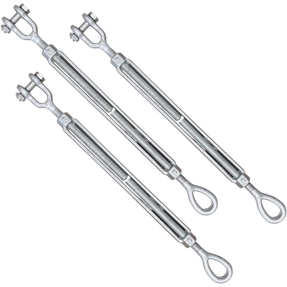 1/2" x 6" Drop Forged/Hot Dipped Galvanized Steel Eye/Jaw Turnbuckles for Wire Rope Cable - 3-Pack