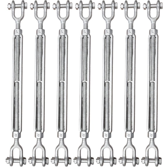 1/2" x 6" Drop Forged/Hot Dipped Galvanized Steel Jaw/Jaw Turnbuckles for Wire Rope Cable - 7-Pack