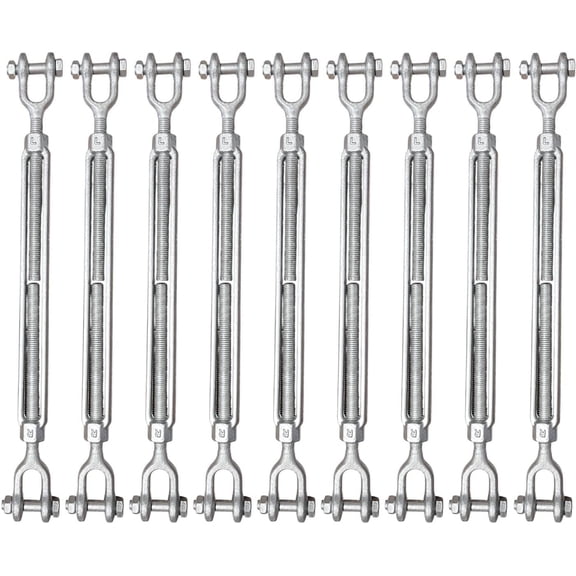 1/2" x 6" Drop Forged/Hot Dipped Galvanized Steel Jaw/Jaw Turnbuckles for Wire Rope Cable - 9-Pack