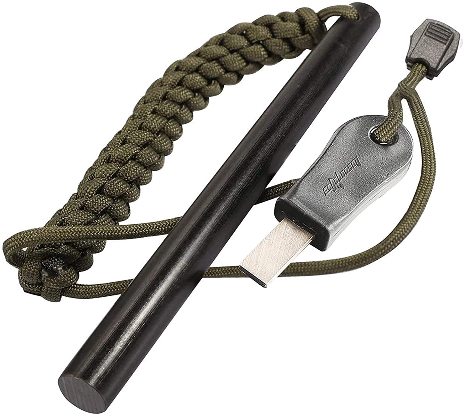1/2 x 6 Inch Survival Drilled Flint Steel Fire Starter Ferrocerium Rod Kit with Striker-Pro Striker Paracord Landyard Handle Large
