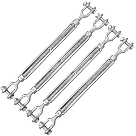 1/2" x 9" Drop Forged/Hot Dipped Galvanized Steel Jaw/Jaw Turnbuckles for Wire Rope Cable - 4-Pack