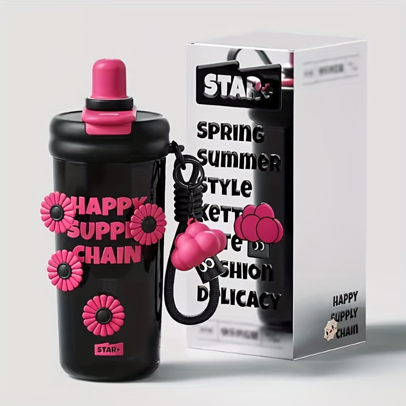 1 20.96 oz pack of cute cartoon flower and doll decorated water bottle