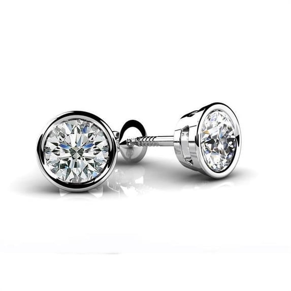 1.20 CT Bezel Set Round Cut Diamond Womens Stud Earring - White Gold