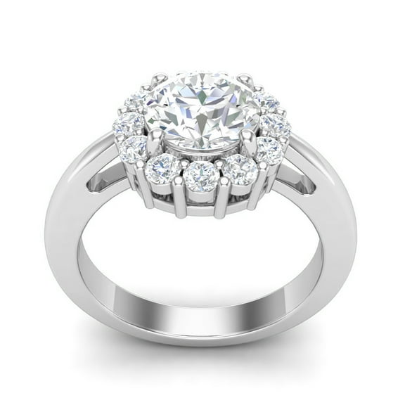 1.20 CT Moissanite Round Engagement Halo Platinum Over 925 Sterling Silver Ring, VVS1 Clarity
