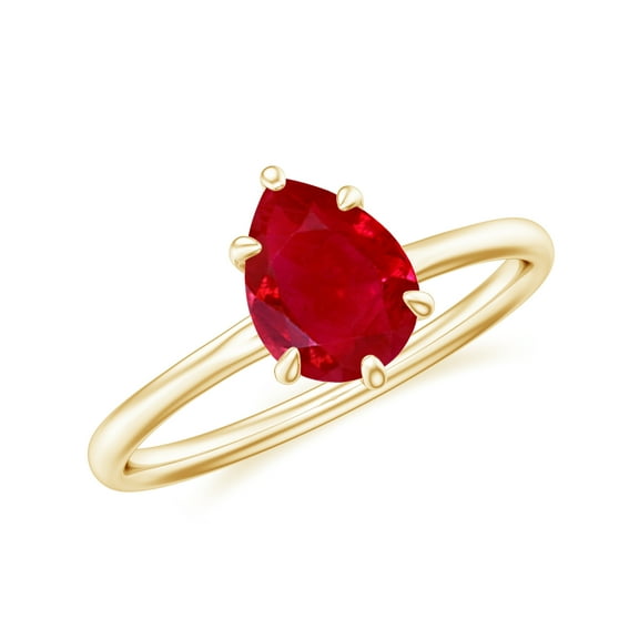 1.20 CT Pear Shaped 6-Prong Set Solitaire Ruby Engagement Ring in Sterling Silver/ Yellow Gold Plated Promise Wedding Band Ring July Birthstone Jewelry, Ring Size 5