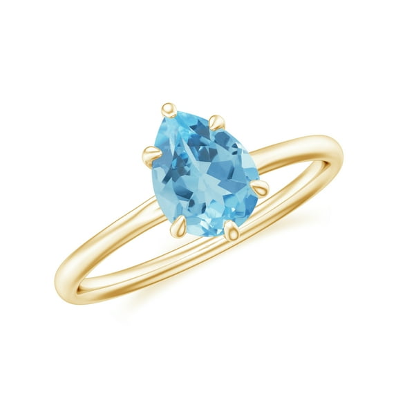 1.20 CT Pear Shaped 6-Prong Set Solitaire Swiss Blue Topaz Engagement Ring in Sterling Silver/ Yellow Gold Plated Promise Wedding Band Ring December Birthstone Jewelry, Ring Size 10