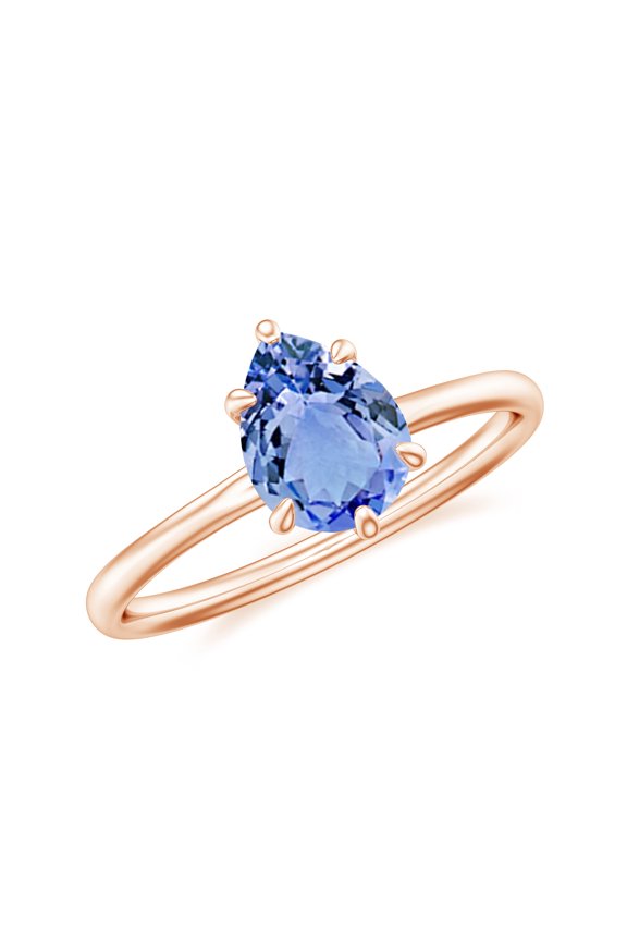 1.20 CT Pear Shaped 6-Prong Set Solitaire Tanzanite Engagement Ring in Sterling Silver/ Rose Gold Plated Promise Wedding Band Ring December Birthstone Jewelry, Ring Size 10