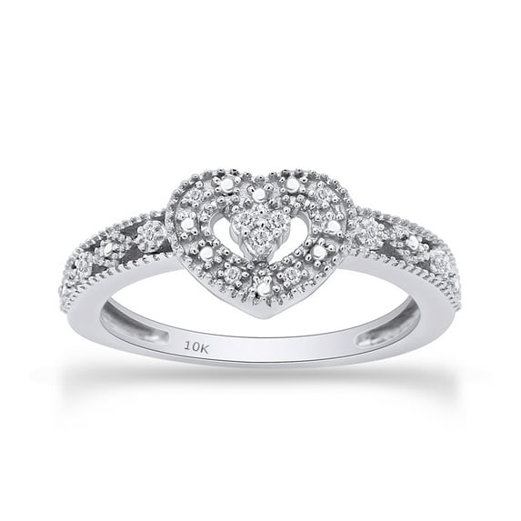 1/20 CT Round Cut Natural White Diamond Accent Heart Promise Ring For Women In 10K Solid White Gold (Color: I-J, Clarity: I2-I3, 0.05 Cttw) -7