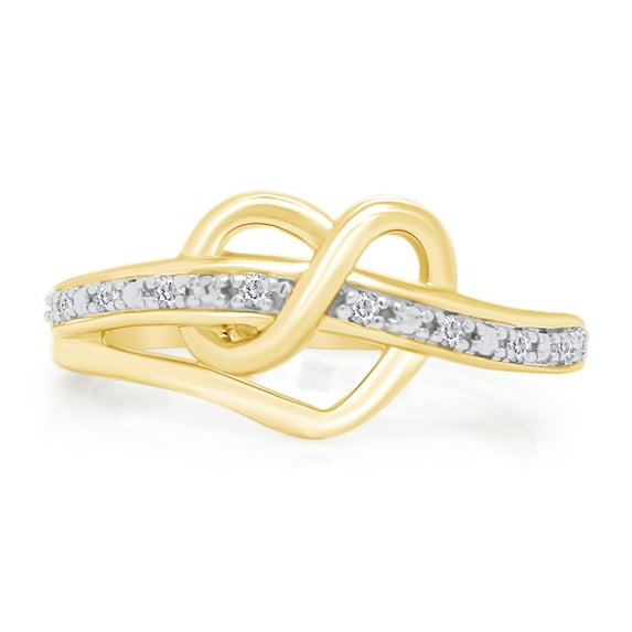 1/20 CT Round Cut Natural White Diamond Heart Infinity Ring In 14K Yellow Gold Plated 925 Sterling Silver (Color: I-J, Clarity: I2-I3, 0.05 Cttw) -5.5