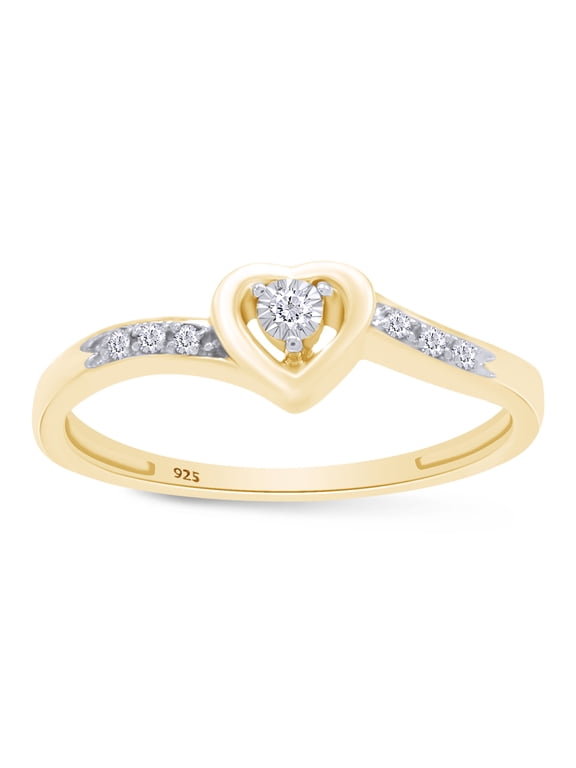 1/20 CT Round Cut Natural White Diamond Heart Promise Ring For Women In 14K Yellow Gold Plated 925 Sterling Silver (Color: I-J, Clarity: I2-I3, 0.05 Cttw) -4