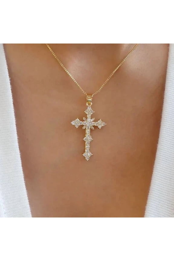 1.20 CT Round Lab Created Diamond Cross Pendant Necklace 14k Yellow Gold Plated