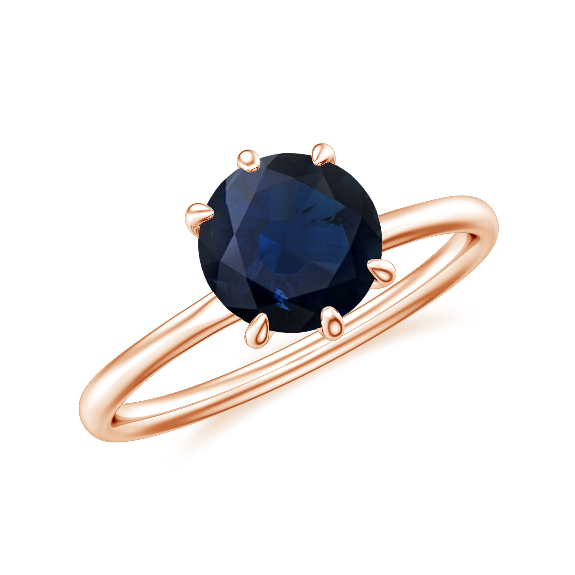 September Rings 1.20 CT Round Shaped 6-Prong Set Solitaire Blue Sapphire Engagement ...